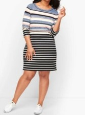 Talbots Plus Spring Summer Colorful Multi Stripe 3/4 Sleeve Dress 0X fits XL