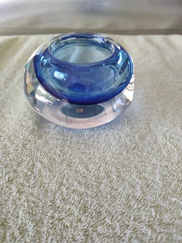 Vintage MURANO Italy BARBINI Glass Handblown Blue Faceted Vase/Paper Weight