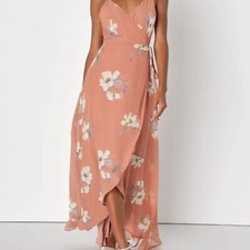 Lulu's Pink Asymmetrical Wrap Sundress for Wedding Guest