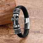 Braided Bracelet Magnetic Faithful Bangle Men's Stainless Steel Cross Leather
