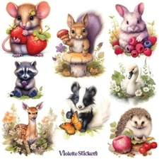 Strawberry Mice and Forest Friend Stickers - 1 Sticker Sheet - Scrapbook - Diary
