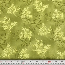 Flora Fern by P&B Textiles 2005 Green Cotton Fabric HALF YARD Remnant 18" x 43"