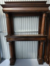 Tiered Oak Fireplace Mantle with Double Columns and Beveled Mirror