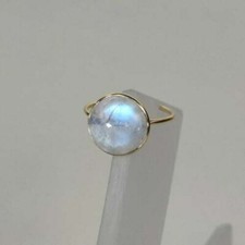 14K Gold Plated Natural Rainbow Moonstone Ring 925 Sterling Silver Dainty Ring