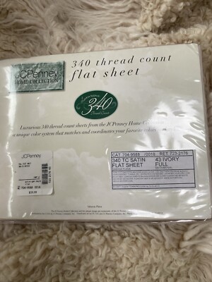 NEW JC Penny Home Collection Ivory Satin Full Bed Sheet 340 Thread 100% Cotton