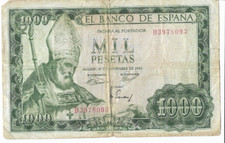 ESPAÑA: 1000 PESETAS PAPA SAN ISIDORO. AÑO 1965. CON SERIE. MAL. IDEAL Y BARATO.