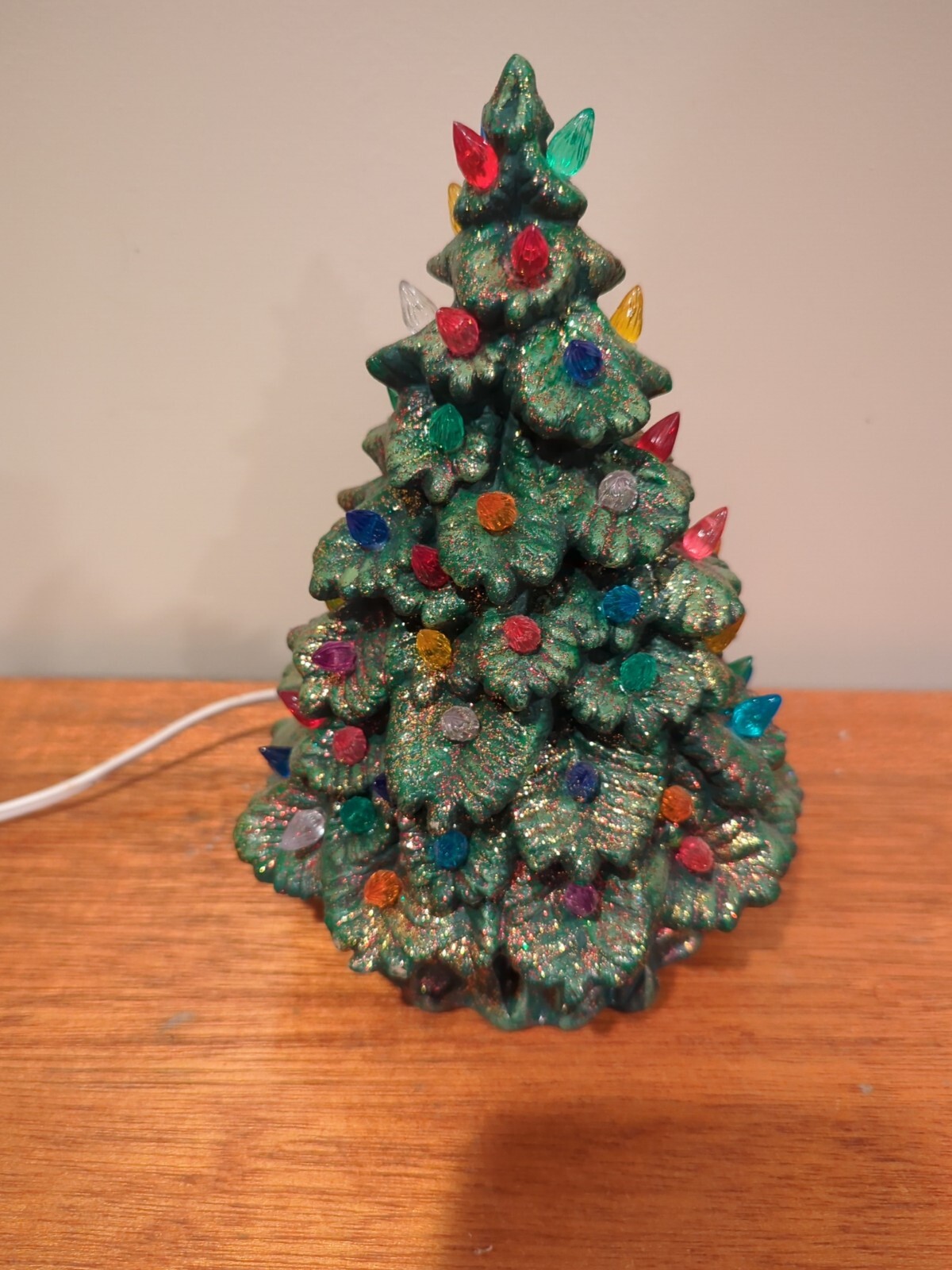 Read Vintage Green Ceramic Light Up Christmas Tree Tabletop 8 Inches