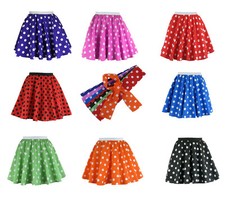 Girls Rock n Roll Polka Dot Skirt & Scarf 1950's Fancy Dress Childs Jive Costume