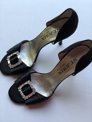 Escarpins St John En Satin Noir Avec Strass - Taille 8 - Occasion - Modèle De Luxe