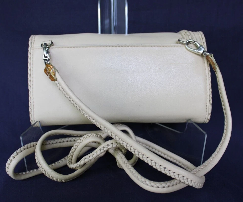 Brighton leather applique beaded leaf crossbody pause wallet cream braided $279 - Image 4 of 4