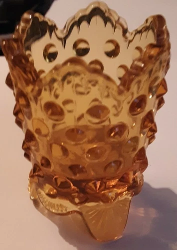 Vintage Fenton Amber Hobnail Footed Toothpick Container