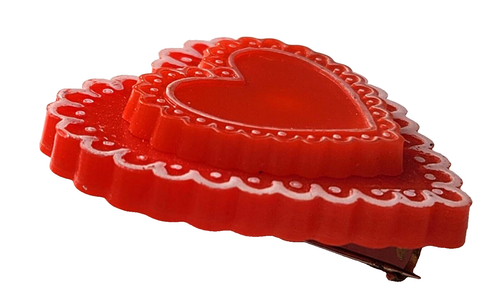 RARO Sello PIN San Valentín Vintage CORAZÓN CARAMELOS ENCAJE 3D Principios de 1970 En muy buena condición - Imagen 2 de 3