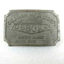 Vintage Belt Buckle Osborn Mfg Corp Tools Metal Hit Line USA Safety Awards 1979