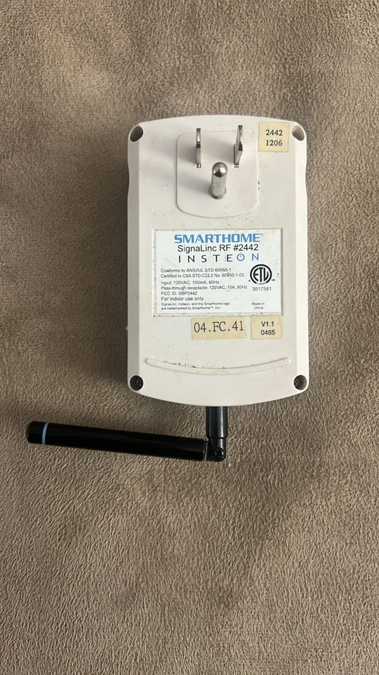 Smarthome Insteon Signalinc 2442 壁式插头信号增强器白色 B 型进出 — 第 2/3 张图片