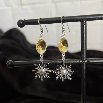 Citrine Sun Shaped Dangle Earrings Sterling Silver Hooks 5g 20ctw 2.5 