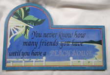 Beach House Wood Sign Plaque Wall Hanging Ocean Palm Trees Tropical