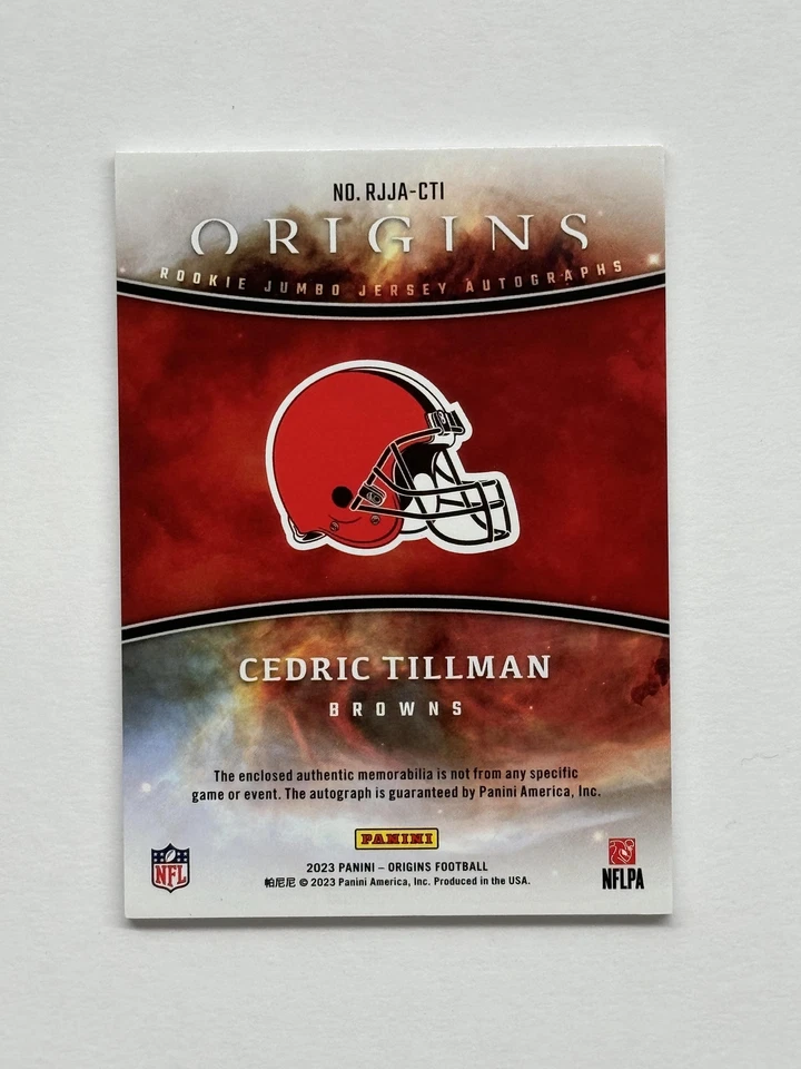 2023 Panini Origins Cedric Tillman Rookie Jumbo Jersey Autographs RC Browns - Image 2 of 2