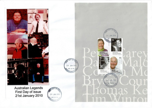 Stamps 2010 Australian Legends written word set of 12 booklet sheets on covers - Picture 3 of 12