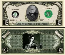 6th President John Q Adams Million Dollar Funny Money Novelty Note + FREE SLEEVE