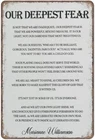 Vintage Tin Metal Signs Home Décor Our Deepest Fear by Marianne Williamson Quote