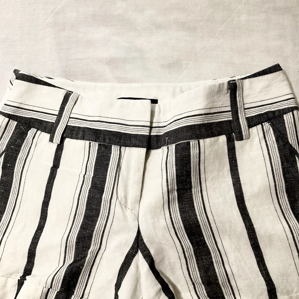EXPRESS Shorts Sz 0 (28” W) Ivory Gray Stripe Linen Blend MIDI Mid Rise Stretch - Image 3 of 4