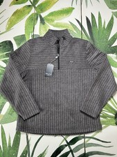 Weird Fish Zaves Fleece Men’s XL Navy Grey Eco 1/4 Zip Stripe Grid Pullover BNWT