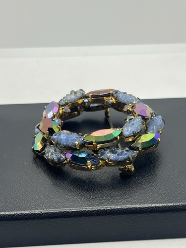 Broche prendedor Alemania Occidental azul marino aurora boreal y diamantes de imitación moldeados tono dorado - Imagen 4 de 20