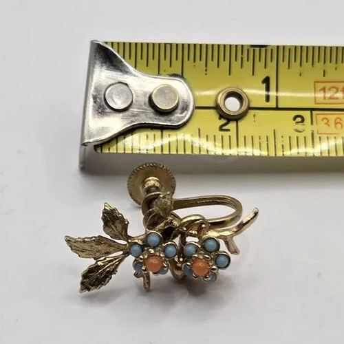 50's Turquoise Floral Earrings Clip-On Screw Back Stud Multi-Color Statement VTG - Picture 7 of 7