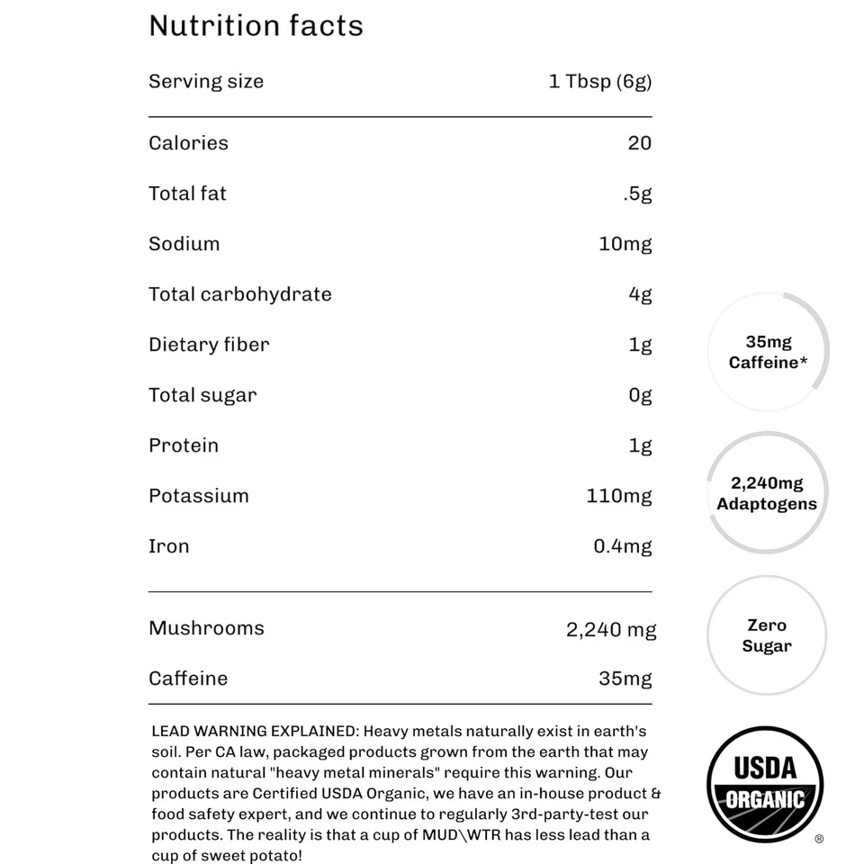 Alternativa de café con champiñones MUDWTR | 2.240 mg USDA orgánico | 30 porciones Foto 2 de 4