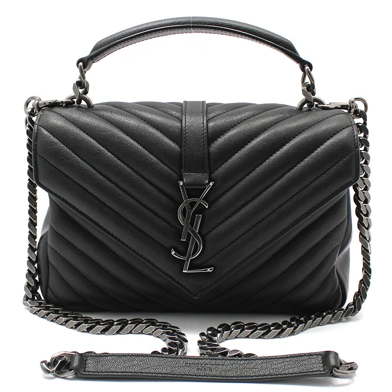 Borsa a tracolla Saint Laurent in pelle nera Monogram College Medium Satchel