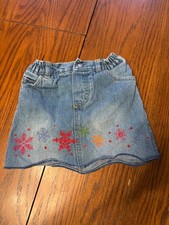 vtg baby gap girls 18-24 months denim jean skirt embroidered snowflakes