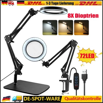 8X Dioptrien 72LED Lupenleuchte Lupenlampe mit Clip Basis Lupe Licht Tischlampe - Bild 1 von 4