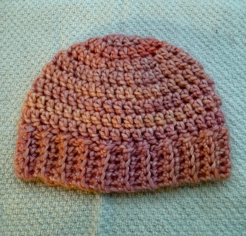 Handmade Crocheted Newborn Baby Beanie Hat Pink Variegated Ribbed Brim MPN N/A