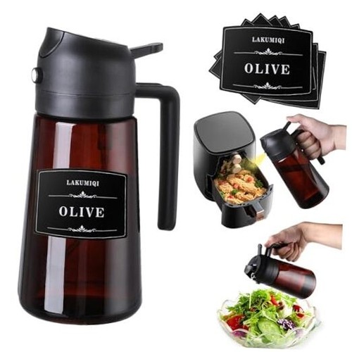 2-in-1 Glass Oil Dispenser & Sprayer - 16oz/470ml Leakproof Bottle for