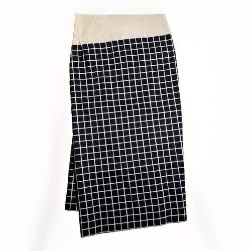 Dries Van Noten, Dries Van Noten 38 Silk Midi Length Skirt Windowpane Black White Check