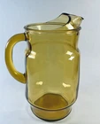Vintage Amber Glass Pitcher Ice Lip Handle Lemonade Iced Tea MCM
