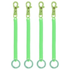 4pcs Retractable Coil Springs Keychain with Plastic Lobster Clasp Keyring Green
