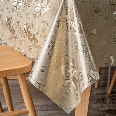 Mantel de vinilo dorado para comedor limpiable material y tamaño - Imagen 1 de 4