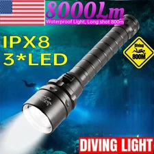 8000 LM Scuba Diving Flashlight Underwater 100M Flashlight  for Diving Diving