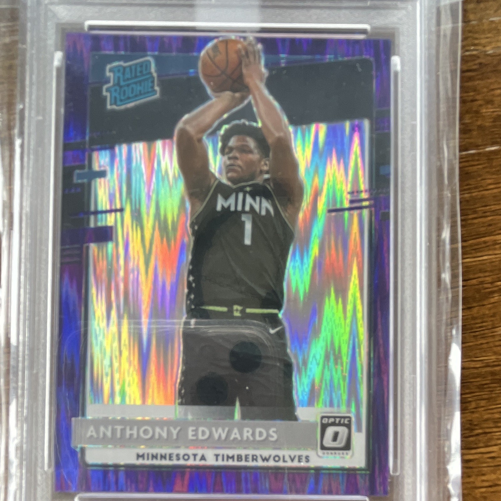 Panini Donruss Optic Anthony Edwards Rated Rookie #151 Purple Shock Prizm PSA 9 view 5