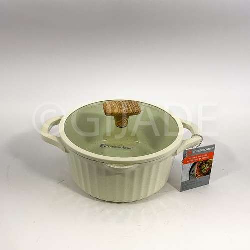 Masterclass Cerámica Antiadherente 8" 2.6-qt Tapa Baja Cazuela Utensilios de Cocina Marfil Nuevo - Imagen 2 de 7
