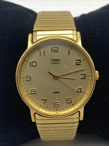 Vintage Timex Watch Women 32mm Gold Tone LA Cell Stretch Band New Battery
