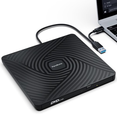 PeroBuno External CD DVD Drive, USB 3.0 Type-C Optical Drive, 0.5-inch Ultra-...