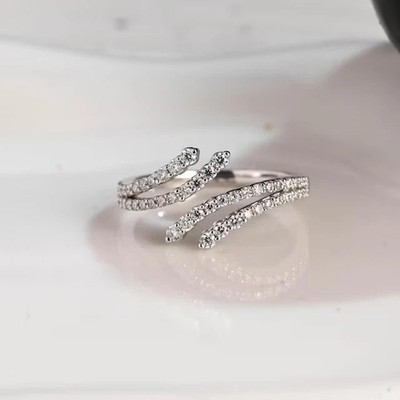 Bypass Engagement Ring Band 925 Silver 14K White Gold Plated Simulated Diamond
