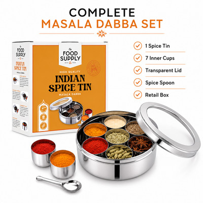 9 Stück Authentische Indische Gewürzdose Dose | Masala Dabba | TRANSPARENTER DECKEL | GRATIS Löffel