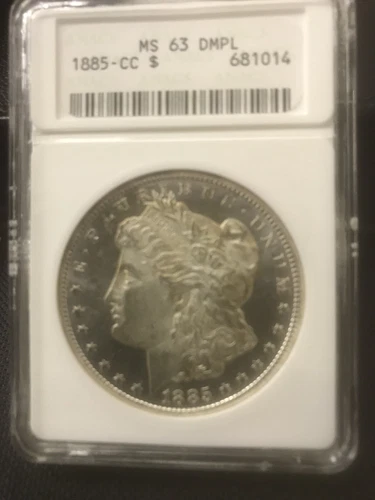 1885 CC MORGAN SILVER DOLLAR $1 - ANACS MS 63 DMPL - A BEAUTIFUL SCARCE COIN