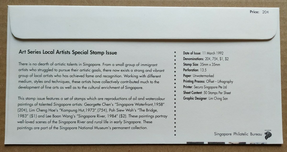 Singapore 1992 Art Series Local Artists 4v Stamps FDC (Lot B