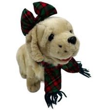 Holiday Golden Retriever Christmas Plush in Plaid Bow Puppy Dog Stuffed Animal