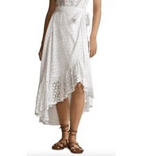 Polo Ralph Lauren Women's WHITE Eyelet Midi Wrap Skirt NWT 6