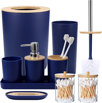 Bathroom Accessories Set, 9-Piece Navy Blue Bathroom Accessories Set with Tray,S